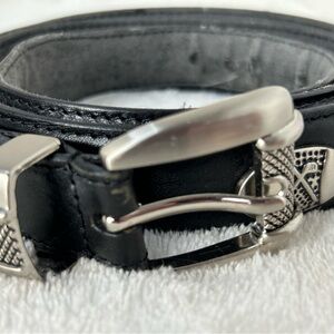 Izod Black Leather Belt with Silvertone Golf Motif Medallions & Tip